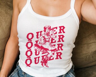 Queer Spaghetti Strap Tank Top, Gay Cowboy Lesbian Crop Top, LGBTQ Y2K Clothing, Pride Gift For Bisexual Friend, Femboy Subtle Trendy Gift