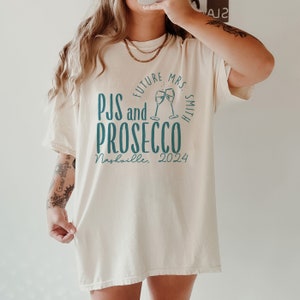 Pjs And Prosecco Bachelorette Tshirt, Custom Bridal Shower Pajama Tee, Cocktail Hen Party, Last Toast Bach, Sleep Over Bach Party Gifts