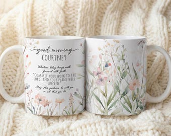 Personalized Christian Mug, Scripture Coffee Mug, Floral Bible Verse Mug, Faith Gift for Women, Custom Name Christian Mug, Inspirational Mug