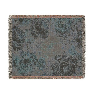 Moody Floral Painting Woven Blanket, Vintage Botanical Dark Cottagecore Decor, Romantic Flower Tapestry Blanket, Gift for Mom image 4