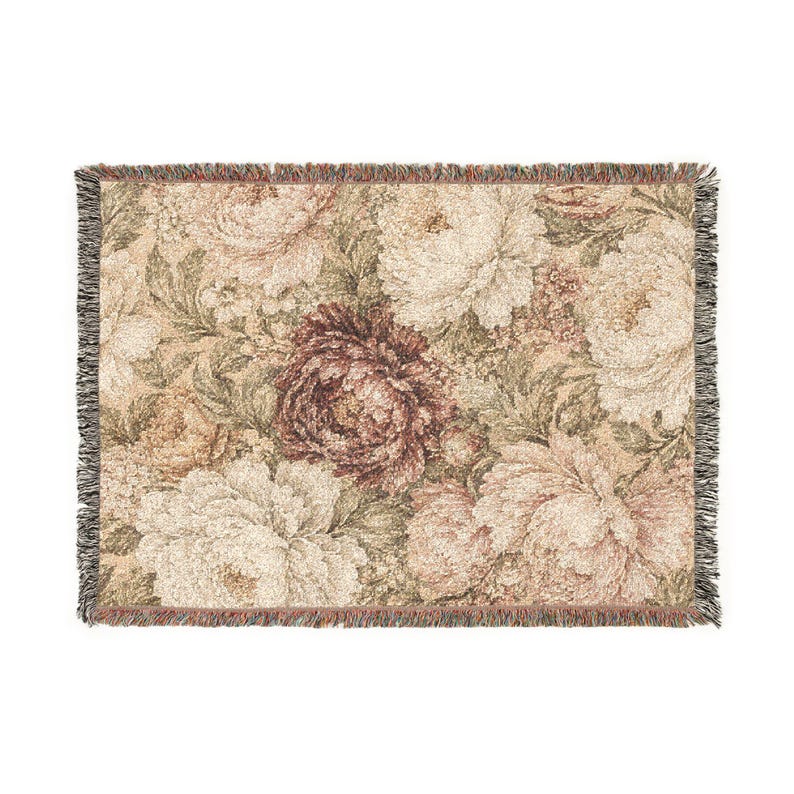 Moody Floral Painting Woven Blanket, Vintage Botanical Dark Cottagecore Decor, Romantic Flower Tapestry Blanket, Gift for Mom image 3