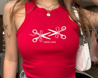 Custom Queer Y2k Crop Tank, Sapphic Scissor Pride Baby Tee, Lesbian Shirt For Couple, Gay Couple Pride Outfit, LGBTQ, Transgender, Bisexual