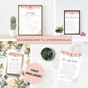 Selskapsleker Utdrikningslag Norsk インスタント ダウンロード バチェロレッテ パーティー バチェラー パーティー ゲーム Blomster フラワー デザイン Gjettelek クイズ Brud