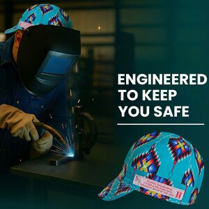 Native Print Turquoise Welding Cap - Handmade 100 percent Cotton zdjęcie 2