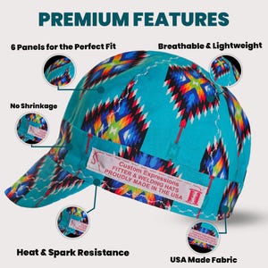 Native Print Turquoise Welding Cap - Handmade 100 percent Cotton zdjęcie 1
