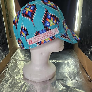 Native Print Turquoise Welding Cap - Handmade 100 percent Cotton zdjęcie 6