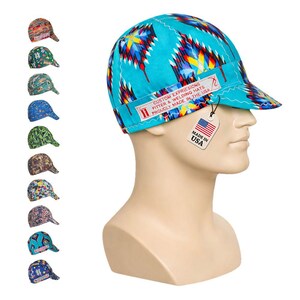 Native Print Turquoise Welding Cap - Handmade 100 percent Cotton zdjęcie 3