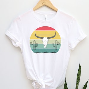 Cow skull shirt desert tshirt cactus and sun shirt women&#39;s cow skull desert shirt sunrays desert shirt