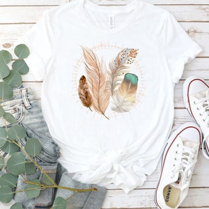 Damen Feder Shirt Boho Feder T-Shirts Feder Shirt Geschenke Frauen Feder Tshirt