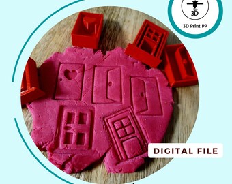SET of 4 doors, Polymer Clay Stamp , Pottery stamp, Embossing tools