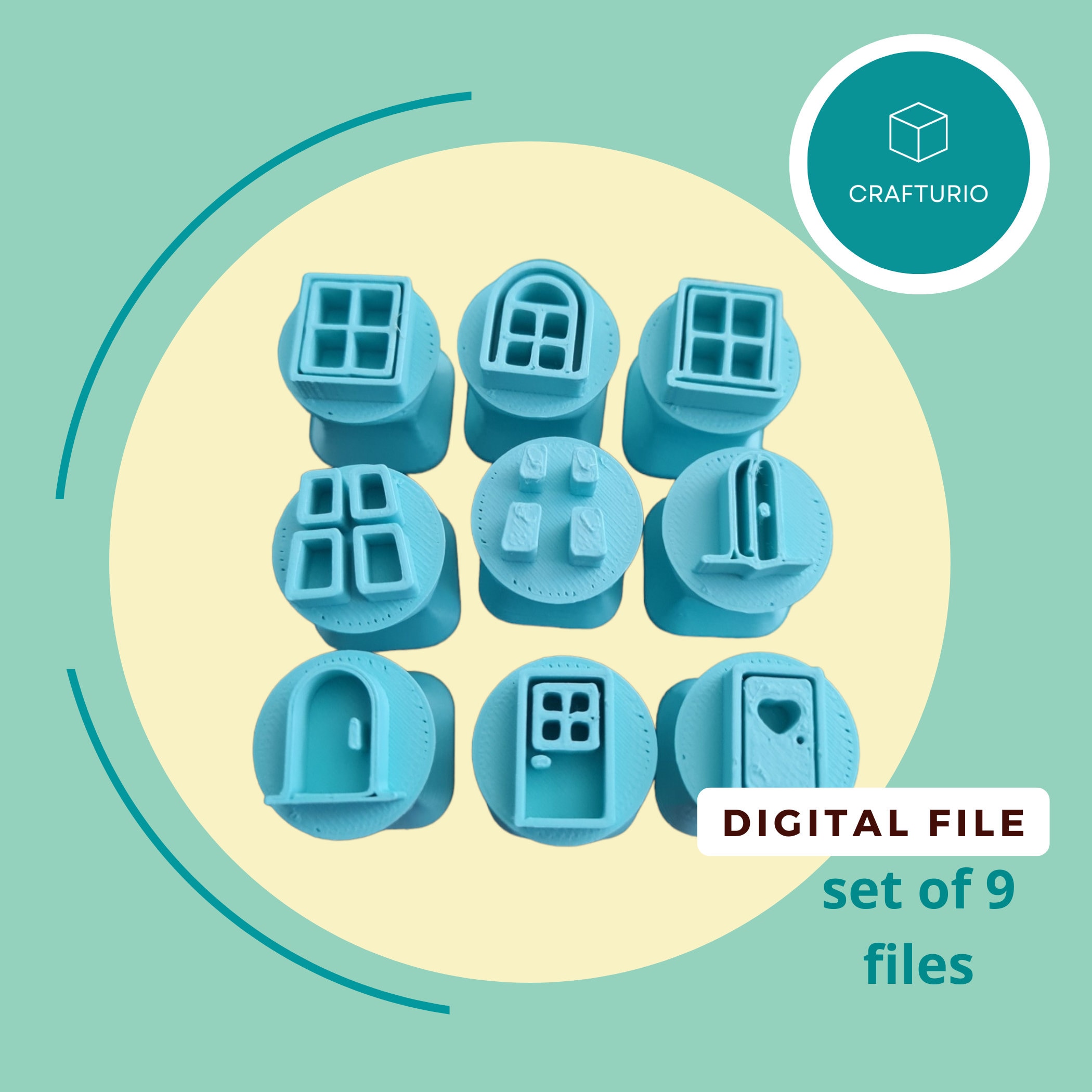 SET of 9 digital models -5 windows and 4 doors, Clay Stamps , Pottery stamps