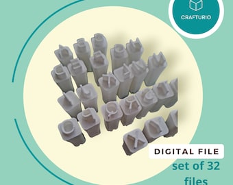 Alphabet set - 3d models, stl file of 32 pices, stamps for pottery, clay