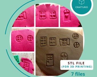 SET of 2 windows and 5 doors, stl files for 3d printer, Polymer Clay tool, Pottery tool