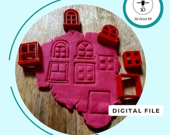 SET of 4 windows, Polymer Clay Stamp , Pottery stamp, Embossing tools