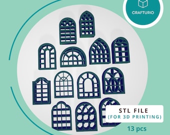 13 windows, stl files for 3d printer, Polymer Clay tool, Pottery tool