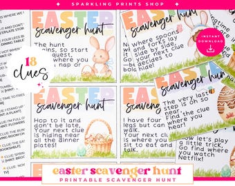Easter Scavenger Hunt Printable | Fun Indoor Easter Game for Kids | Cute Easter Bunny Treasure Hunt Clues | DIY Family Easter Activity