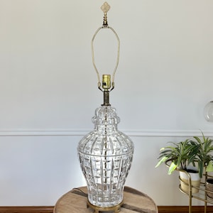 Vintage Crystal and Brass Lamp, Elegant Hollywood Regency Glass Lamp, MCM