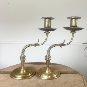 Vintage Brass Candlestick Holders, Mid Century Modern Brass Candle Holders, Curved Candlesticks, Unique Brass Holders, Pair of Candlesticks