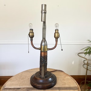 Vintage Trench Art Artillery Shell Casing Lamp, Handcrafted Military History Decor