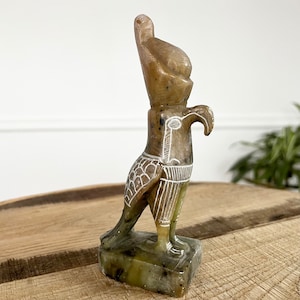 Vintage Egyptian Hand Carved Green Soapstone Horus Sculpture, Soapstone Falcon, Egyptian Culture, Hand Carved Soapstone