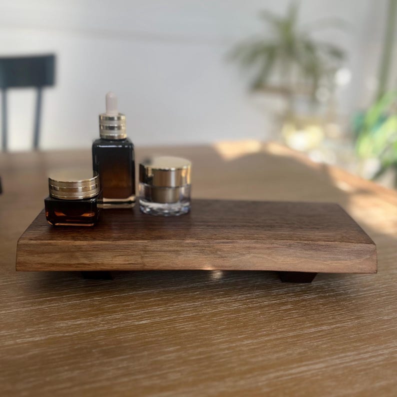Wooden Bathroom Tray Live Edge Riser: Decorative Walnut Rustic Sink ...