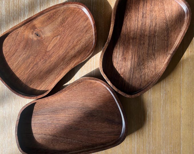 Wood Catchall Tray, Solid Black Walnut: Handmade Irregular Shape Desk Organizer