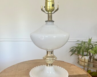 Vintage White Milk Glass Lamp, Brass Accent, Cottage Decor - Etsy