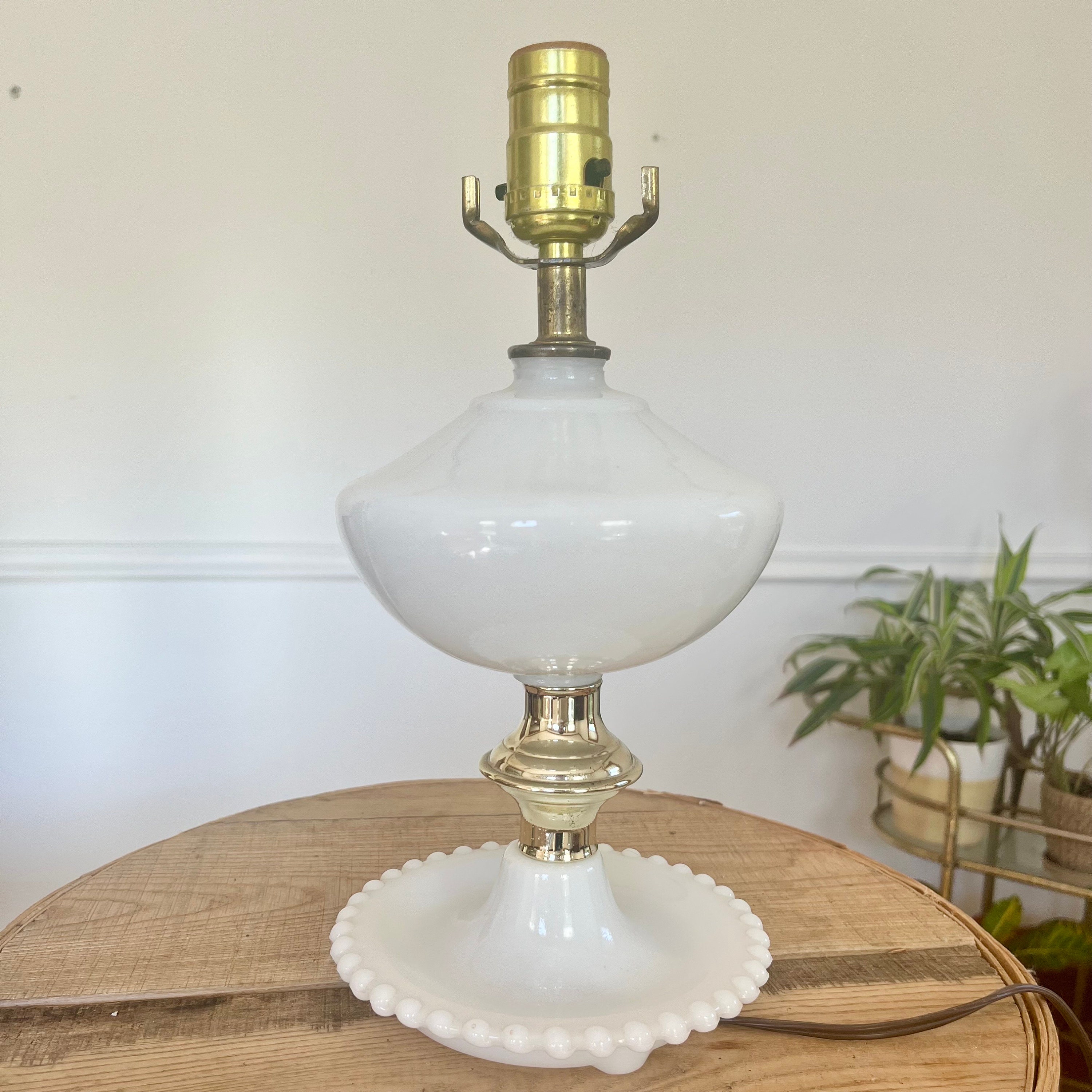 Vintage White Milk Glass Lamp, Brass Accent, Cottage Decor - Etsy