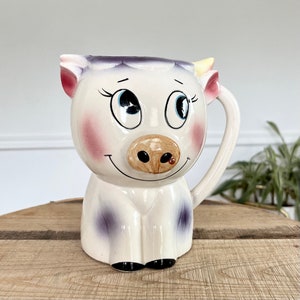 Vintage Ceramic Cow Pitcher, MCM, Cow Decor, Farm, Farmhouse Decor, Japan, Cow Planter