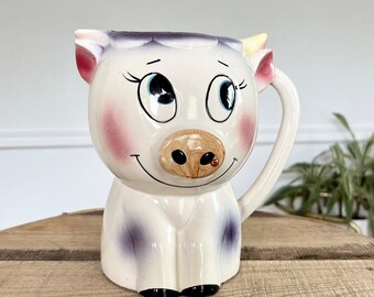 Vintage Ceramic Cow Pitcher, MCM, Cow Decor, Farm, Farmhouse Decor, Japan, Cow Planter