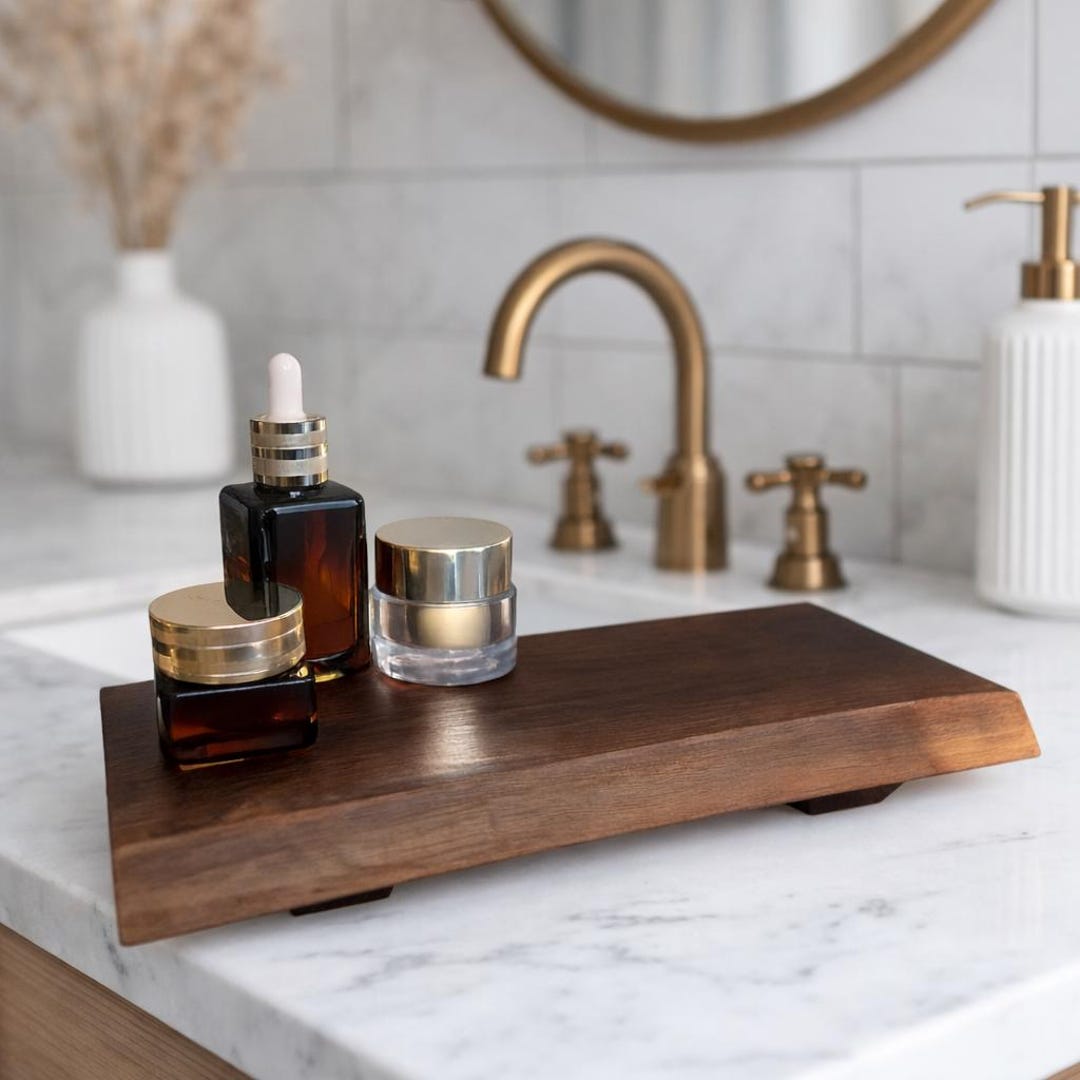 Large Live Edge Riser Wooden Bathroom Tray Live Edge Riser: Decorative Walnut Rustic Sink ...