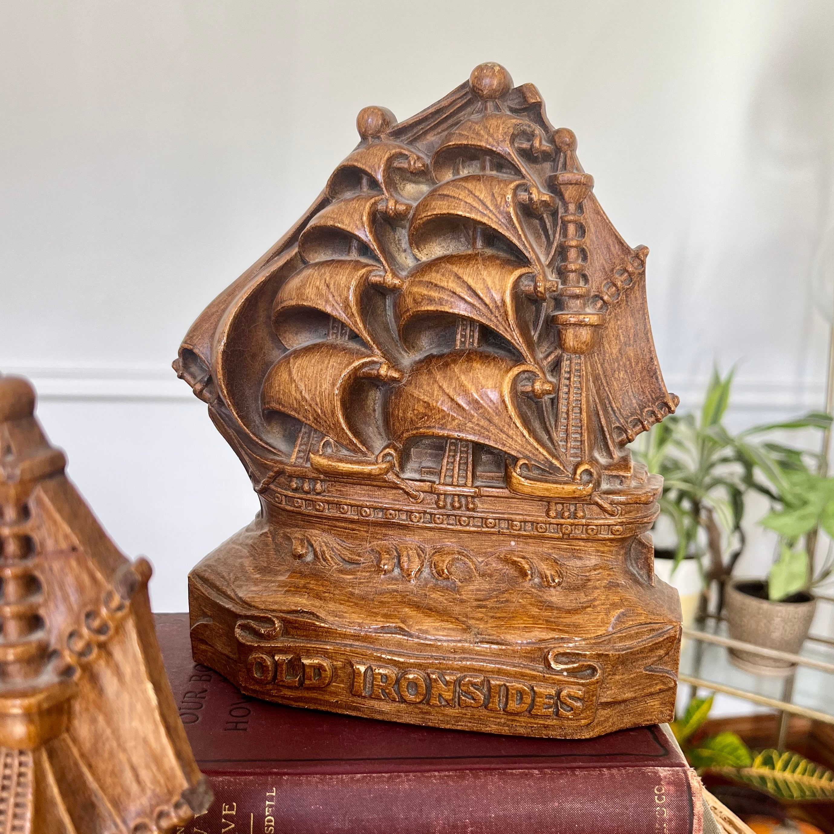 Vintage Ship Bookends, Wooden Ship Bookends, Vintage Ship, Handcarved