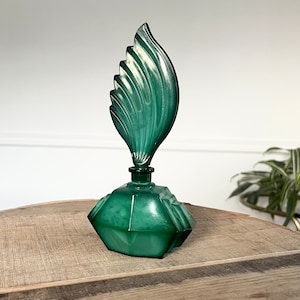 Art Deco Malachite Glass Perfume Bottle, Vintage Perfume Bottle, 1930s, Glam Boudoir Vanity, Antique Perfume Bottle, Essential Oils