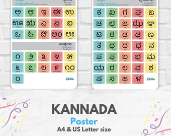 Kannada Chart - poster, printable, A4 and Letter sized, print at home