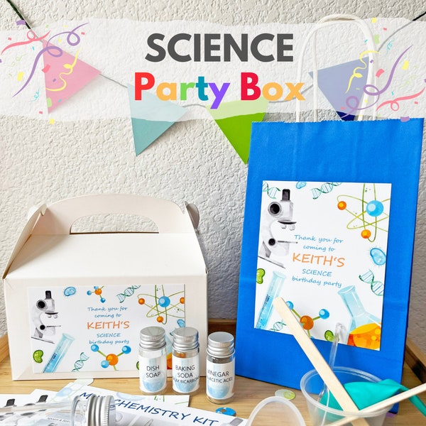 Science Party Favors with experiments -mini chemistry kit, goodie bags, giveaways, personalised,