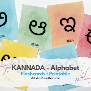 Cartes flash de l'alphabet kannada - Imprimables, varnamale, voyelles, consonnes, nombres