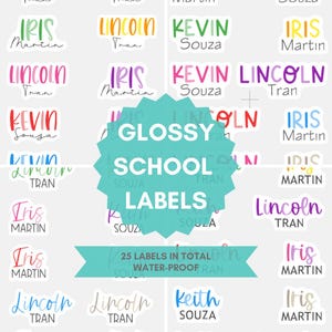 Personalized School Supply Labels: Water-Proof Glossy Vinyl Stickers