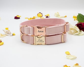 Pink Velvet Dog Collar - Personalized with Your Pet's Name and Your Phone Number