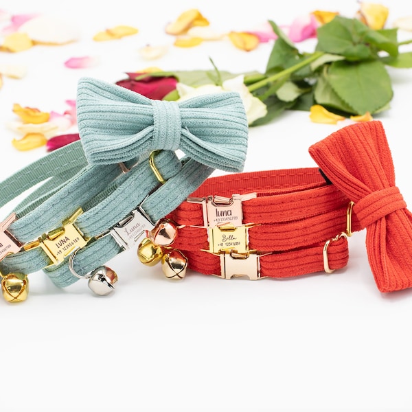 Engraved Cat Collar with Bow Tie Bell: Cute and Available in Many Colors for Kittens and Cats