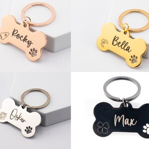 Bone Shaped Custom Dog Tag Personalized & Engraved Pet Name Tag Rosegold Silver Gold Black Dog Tag image 2