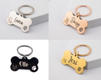 Knochenförmige benutzerdefinierte Hundemarke - Personalisierte & gravierte Haustier Marke - Rosegold Silber Gold Schwarz Hundemarke