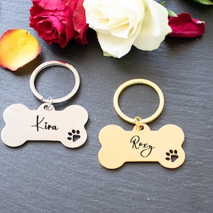 Engraved Pet Tag - Happy Pup's Stainless Steel Bone, Custom ID, Personalized for Outdoor Fun