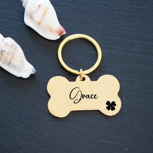 Bone Shape Funny Dog Tag: Custom Engraved Pet Name Tag, Rose Dog ID Tag - Personalized for Dog