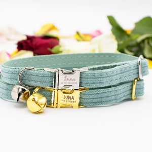 Many Color Cat Collar with Bells Name Engraved, Personalized Cat Collars Gift