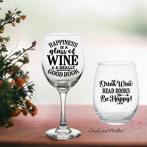 Book Club Glasses stem or stemless wine glasses, reading books, Stocking Stuufers or basket fillers, Christmas gift, book nerd wine glasses