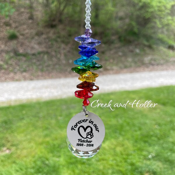 Rainbow Bridge Sun Catcher, loss of pet, cross rainbow bridge, loss of dog, loss of fur-baby, pet memorial Sun catcher, Grief gift for pet