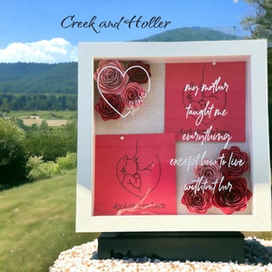 Memorial Flower Shadow Box - With the saying “My mother taught me everything except how to live without her.”