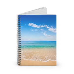 Beautiful Sandy Beach Spiral Notebook with Ruled Line | Coastal Waves Journal | Vacation Memory Diary