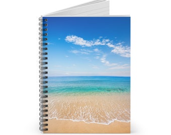 Beautiful Sandy Beach Spiral Notebook with Ruled Line | Coastal Waves Journal | Vacation Memory Diary