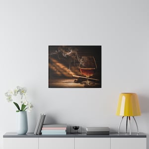 Bourbon and Cigar Bar Man Cave Wall Decor | Canvas Wall Art Gift for Father or Whiskey Lover | Great Housewarming Gift or Client Present
